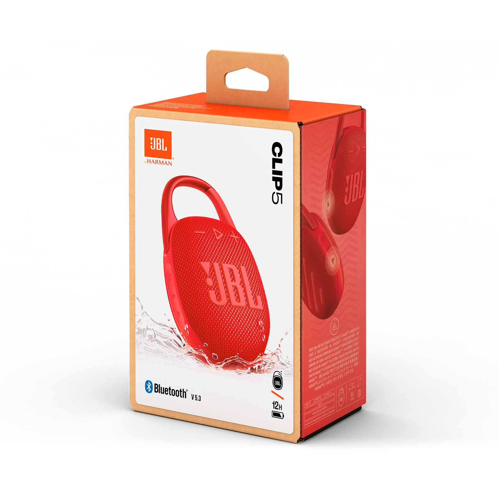 Bocina portátil JBL clip5 color rojo resistente al agua y polvo